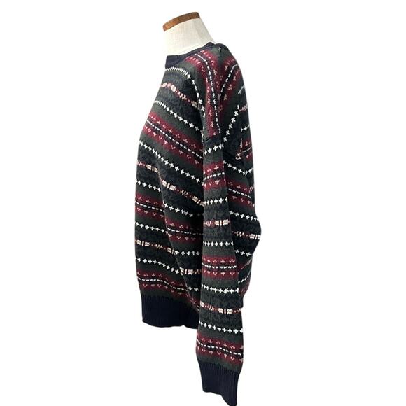 Vintage Woods & Gray Striped Knit Sweater XL Cottagecore Grandpa Navy Burgundy - Picture 8 of 9